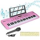 Hricane Kids Piano Keyboard, 61 Keys Beginner Electronic Keyboard Portable Digital Music Keyboard, Early Education Music Instrument with Microphone & Music Sheet Stand