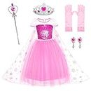 Party Chili Pink Princess Dress Costumes Birthday Dress Up for Little Girls with Crown,Mace,Gloves Accessories 2-3 Years(100cm)