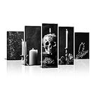 OuElegent Skull Canvas Wall Art Candles Skeletons Witchcraft Painting Print Halloween Day Pictures Artwork for Living Room Home Decor Framed Ready to Hang