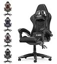 Bigzzia Gaming Chair Office Chair Reclining High Back Leather Adjustable Swivel Rolling Ergonomic Video Game Chairs Racing Chair Computer Desk Chair with Headrest and Lumbar Support (Black)