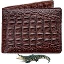 Brown Men's Wallet Double Side Crocodile Leather Bifold ID Card Pockets Handmade