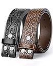 BELTROAD Western Leather Belt Strap for Men Women Cowboy Cowgirl Leather Mens Belts for Jeans Birthday Christmas Belt Gifts, 01-black+03-brown, for Wasit 43"-46"