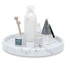 JIMEI Natural Marble Round Vanity Tray Jewelry Ring Dish Holder Fruit Serving Tray for Bathroom, Kitchen, Nightstand or Table Decoration (9.84IN (25CM))