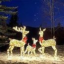Set of 3 with Lighted Christmas Deer Outdoor Yard Decor, Pre-Lighted Christmas Holiday Decorations Christmas Reindeer Decor with LED Lights for Front Yard Garden Lawn Patio