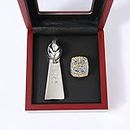 LG&S NFL Super Bowl Championship Ring + Trophy Replica Rugby Collectibles Sports Lovers Souvenirs Perfect Christmas Birthday Gift for Football Fan Size 11,2015
