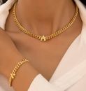 NEW GOLD TONE CHUNKY CHAIN 26 INITIAL LETTER NECKLACE BRACELET OR SET UK SELLER
