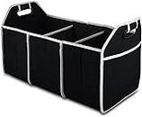 Car Trunk Organizer, Portable Foldable Waterproof Auto Storage Bag with 3 Compartments, Collapsible Cargo Trunk Groceries Organizer, Car Accessories Universal for SUV, Truck, Van, Sedan (Black)