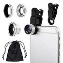 Universal 3 in1 Camera Lens Kit for Smart phones includes One Fish Eye Lens/One 2 in 1 Macro Lens and Wide Angle Lens/One Universal Clip/One Microfiber Carrying Bag