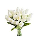 Mandy's 20pcs White Flowers Artificial Tulip Silk Fake Flowers 13.5" for Mother's Day Easter Valentine’s Day Gifts in Bulk Home Kitchen Wedding Decorations