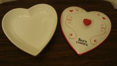 SEE'S Candies Ceramic Heart Shaped Candy Dish with Lid 7" x 7.2" x 3.2" tall