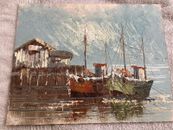 Signed Stirrat 8x10 Oil On Canvas Dock And Boat Painting