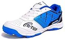 B-TUF Fighter Cricket Stud Shoes Spikes Sports for Men Women Boys Girls Kids (White/Blue) Size India/UK 4