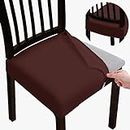 BRIDA Stretchable Floral Geometric Printed Dining Chair Seat Covers Elastic Chair Seat Case Protector, Slipcovers (Plain Brown, 6 Seat Cover)