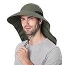 Outdoor Sun Hat for Men,Women with UV Protection Safari Cap Wide Brim Fishing Hat with Neck Flap, for Dad (Army Green)