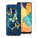 OOK Compatible with Samsung Galaxy A20/A30 6.4 inch Case, [Built in Screen Protector],Cute Blue Butterfly Design Hard PC Back Anti Slip Shockproof Protective Case for Samsung Galaxy A20/A30