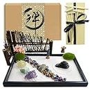 Artcome Kit da giardino giapponese Zen per scrivania con rastrello, supporto, rocce e mini articoli di arredamento, mini tavolo Zen Sand Garden Kit,Regali per meditazione