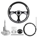 MOTAFAR Boats Steering System Control Cable 12 feet Outboard Mechanical Rotary Steering Kit Steering System for Yachts and Waterborne Vehicles-with Black Gray Steering Wheel