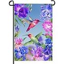 Dacawin Hummingbirds Garden Flag Double Sided Blue and Red Iris Yard Flag Flowers Floral Birds Leaves Garden Flags Banner for Spring Summer Farmhouse Home Outdoor Decor 12 x 18 Inch
