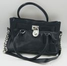 Michael Kors Women's Handbag Black Leather Hamilton Lock Satchel Shoulder Bag