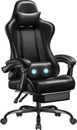 Gaming Chair with Footrest, Massage Lumbar Support, Black