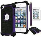 Bastex Hybrid Armor Case for Apple iPod Touch 4, 4th Generation - Purple+BlackINCLUDES Screen Protector and Stylus