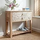 The Attic Jodhpur Console Table|Console Table for Living Room Foyer|Solid Wood Classy Console Table|Natural + White Matte Finish