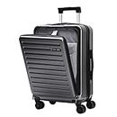 TydeCkare 20 Inch Carrry On Luggage with Front Zipper Pocket, 45L, Lightweight ABS+PC Hardshell Suitcase with TSA Lock & Spinner Silent Wheels, Convenient for Business Trips, Gray