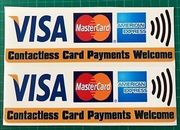 2 x autocollants de carte de crédit Visa vinyle imprimé boutique taxi paiements par carte de crédit 
