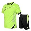 Kids Sport Shorts Sets Boys Football Training Suit Shorts and T-shirt Set School PE Tracksuit Mesh Sport Uniform Jersey Kit (Green,10~11 Years)