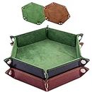 SIQUK 2 Pieces Dice Tray PU Leather Dice Trays Portable Folding Hexagon Dice Roller Tray for Dice Games Like RPG, DND and Other Table Games (Green, Camel)