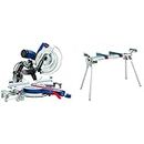 BOSCH GCM12SD 15 Amp 12 Inch Corded Dual-Bevel Sliding Glide Miter Saw with 60 Tooth Saw Blade & T1B Port Folding Miter Saw Stand