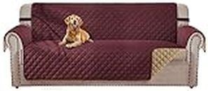 HOMERILLA Couch Cover for Sofa, Dog Couch Covers for Pets, Couch Covers for 3 Cushion Couch Sofa, Reversible Sofa Covers Furniture Protector with Elastic Straps (Sofa 68", Burgundy/Camel)