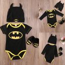 Newborn Baby Boy Batman Cosplay Romper Jumpsuit Clothes Shoes Hat Outfit Set☆