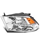 DNA Motoring OEM-HL-0049-L Chrome Amber Factory Style Driver Side Headlight Lamp Replacement For 09-18 Ram