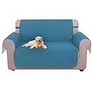 U-NICE HOME Loveseat Sofa Cover Reversible Couch Covers for 2 Cushion Couch for Dogs Furniture Protector Cover with Elastic Straps Water Resistant(Loveseat Small, Blue/Beige)