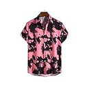 CCAFRET Confezione Multipla di Magliette da Uomo Pink Black Print Shirt Men Brand Slim Fit Short Sleeve Beach Shirts Men Party Vacation Clothing (Size : XL)
