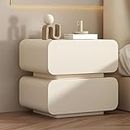 ENTENTE Leather Nightstand, Cream Style Solid Wood Bedside Table, Simple and Modern Full Set Floor to Ceiling Small Night Stand (White,19.5" L x 16" W x 18.5" H)