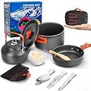 Camping Cookware Mess Kit 13PCS Outdoor Camping Cooking Set Lightweight 2-3 Person Camping Non-Stick Pot and Pan Set with Kettle Camp Cook for Outdoor Backpacking Hiking Picnic Fishing