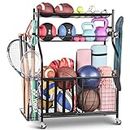 PLKOW Sports Equipment Storage for Garage, Garage Sports Equipment Organizer, Ball Storage Rack, Garage Organizer with Basket and Hooks for Toy Sports Gear Storage