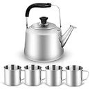 Odoland 4L Camping Kettle Set with 4 Cups, Durable Stainless Steel Camp Tea Coffee Water Pot with 4 Mugs for Hiking, Backpacking, Outdoor Camping and Picnic, Carrying Bag Included