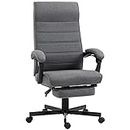 Vinsetto High-Back Office Chair, Linen Computer Desk Chair, Swivel Reclining Chair with Adjustable Height, Footrest and Padded Armrest, Grey