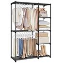 SONGMICS Portable Closet, Freestanding Closet Organizer, Clothes Rack with Shelves, Hanging Rods, Storage Organizer, for Cloakroom, Bedroom, 44.1 x 16.9 x 65 Inches, Black URYG24BK