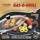 GAS-O-GRILL With Glass Lid Jumbo Full Aluminium Cast Gas Powered Stove Top Gas Grill Bbq Barbeque 14 Inches Full Non Stick Coated, Black