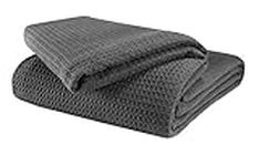 GLAMBURG 100% Cotton Thermal Blanket, Breathable Bed Blanket King Size, Soft Waffle Blanket, King Blanket, All Season Cotton Blanket, Charcoal Grey