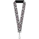 Buckle-Down Lanyard, Skulls and Stars Black/White/Pink, 22 Inch Length x 1 Inch Width
