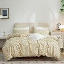 Floral Duvet Cover Queen, 100% Cotton Chic Queen Bedding Sets Flower 3 Pieces Yellow Floral Queen Duvet Cover for All Seasons, 1 Duvet Cover and 2 Pillowcases with Zipper Closure (Floral, Queen)