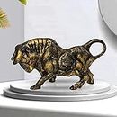 Xtore Brass Finish Bull Resin Statue for Home Decor (Pack of 1, Golden and Black)
