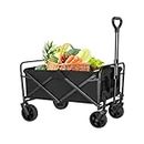 Collapsible Utility Wagon, Portable Heavy Duty Folding Wagon with 2 Drink Holders, Outdoor Foldable Cart for Sports, Shopping, Camping, Beach
