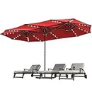 YITAHOME 15ft Patio Umbrella w/Solar Lights Outdoor Extra Large Double-Sided Market Table Umbrella 48 LED Light for Pool, Patio Furniture, Patio Shade, Claret-red