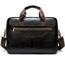 14'' Genuine Leather Briefcase Travel Shoulder Handbags Men Business Laptop Bag